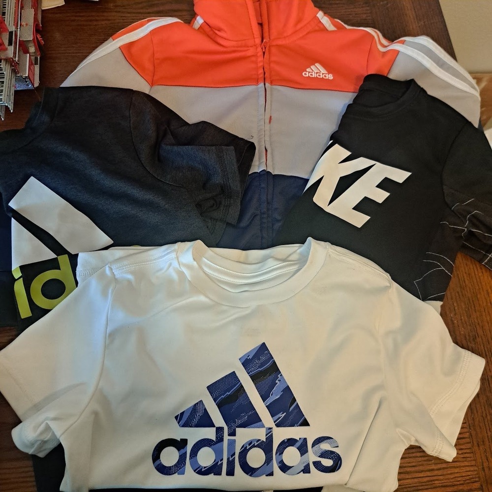 Kids Adidas Nike Activewear Bundle 4T Track Jacket and Dri-Fit Graphic T-Shirts